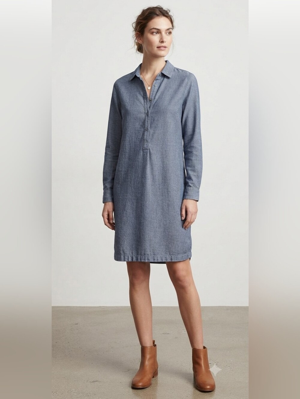 J. Jill Denim Women's Shirt Dress M Blue Chambray-like Fabric